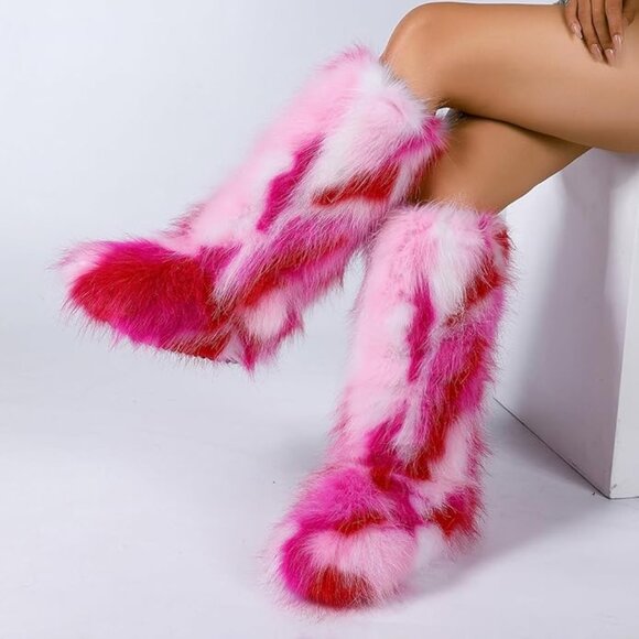Knee-High Faux Fur Boots WIDE SZ - Picture 1 of 5